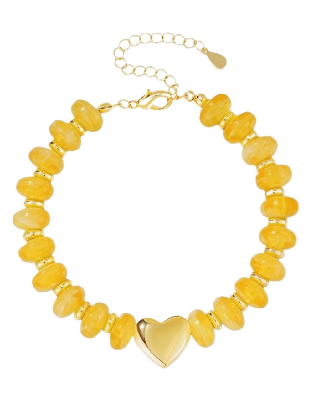Boho Style Beaded Yellow/Gold Heart Adjustable Bracelet (NWT)